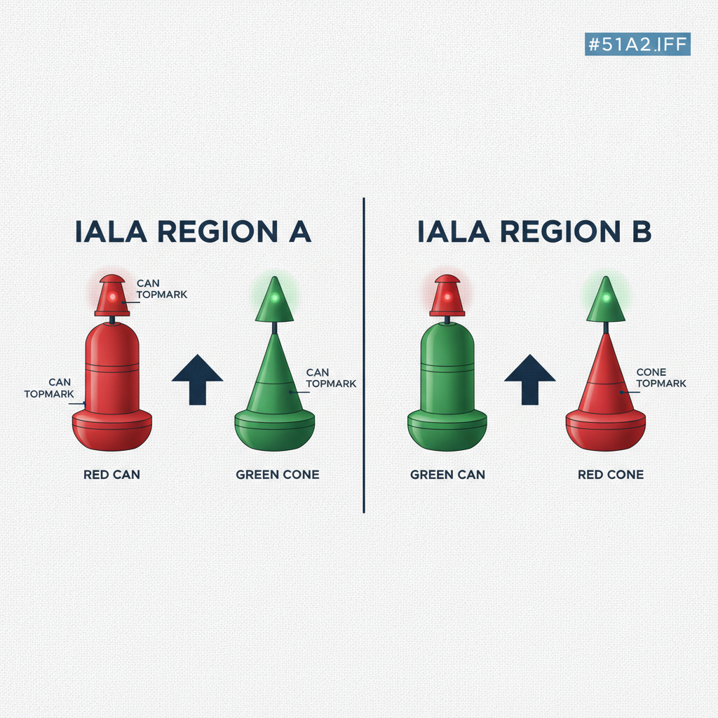 Diagram showing Region A and Region B lateral marks side by side with colour and shape differences labelled