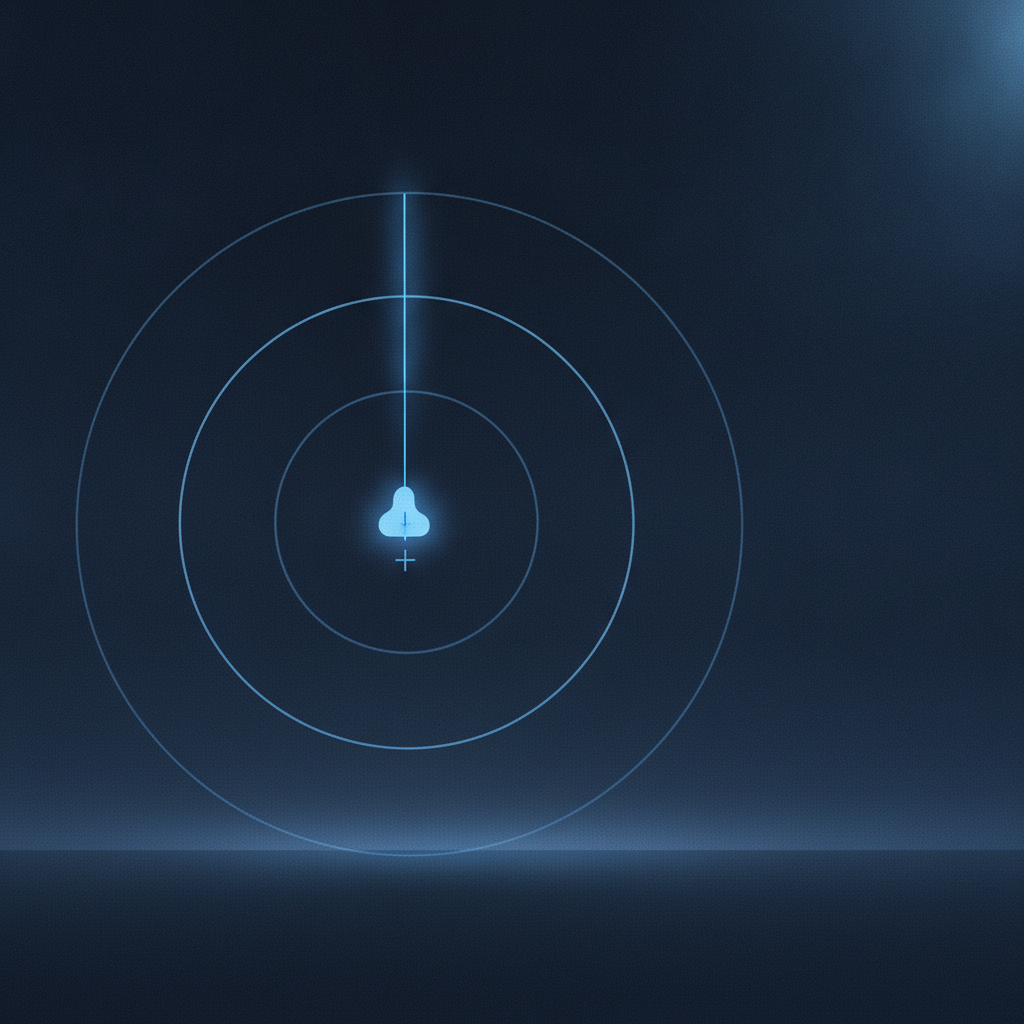 Radar screen showing an echo at close quarters in restricted visibility conditions